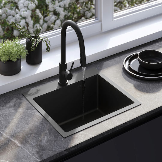 Rea Chiuvetă De Bucătărie Drop-In Inox Neted (Finisaj Satinat) L45xL50cm Neagră