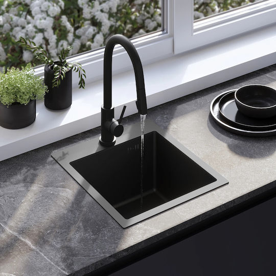 Rea Chiuvetă De Bucătărie Drop-In Inox Neted (Finisaj Satinat) L45xL40cm Neagră