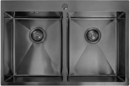 Rea Joel Drop-In Küchenspüle Inox Gebürstet mit Wasserhahn M83xP55cm Schwarz