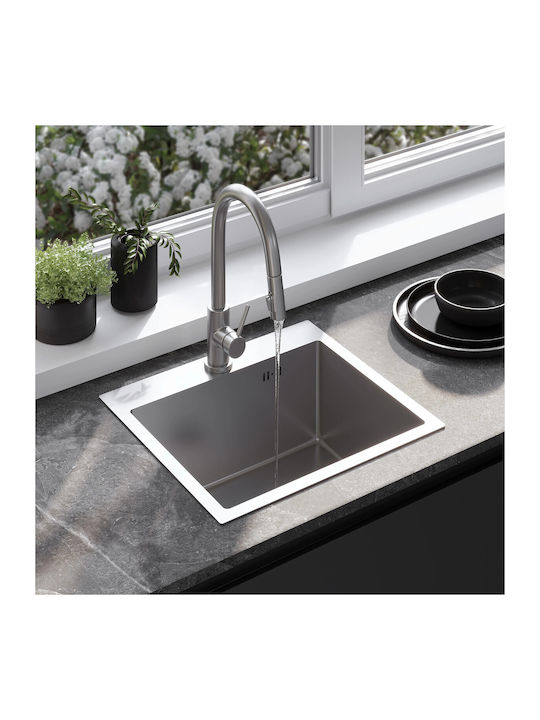 Rea Drop-In Kitchen Sink Inox Satin with Faucet L45xW50cm Silver