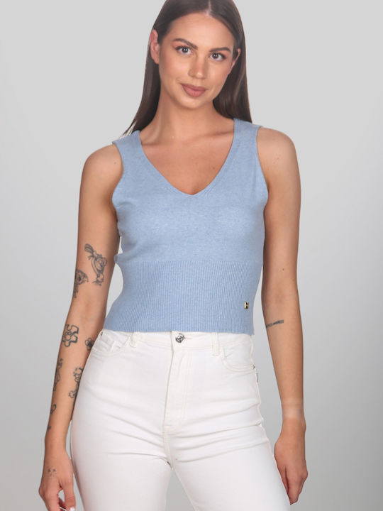 Vera Damen Crop Top Baumwolliges Ärmelloses Hellblau