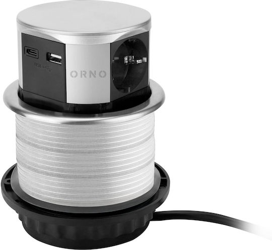 Orno Захранваща Лента 3 Порта с 2 USB-A, USB-C и Кабел 1.5м Сребрист
