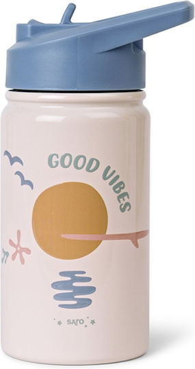 Saro Good Vibes Παιδικό Παγούρι Θερμός Ανοξείδωτο με Καλαμάκι Μπεζ 350ml