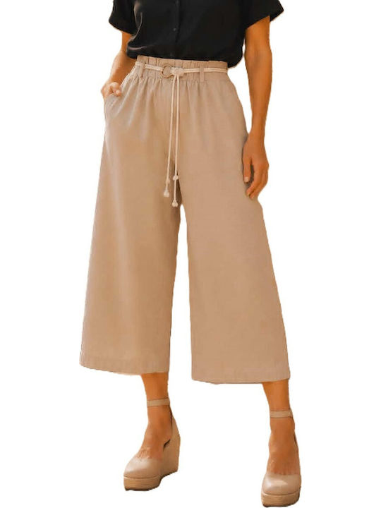 Damen Zip-Culottes mit Gummiband Beiges