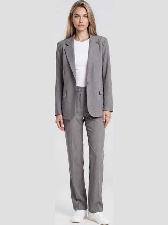 Women's Fabric Trousers in Straight Leg Grey