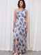 Summer Maxi Satin Dress Beige Blue