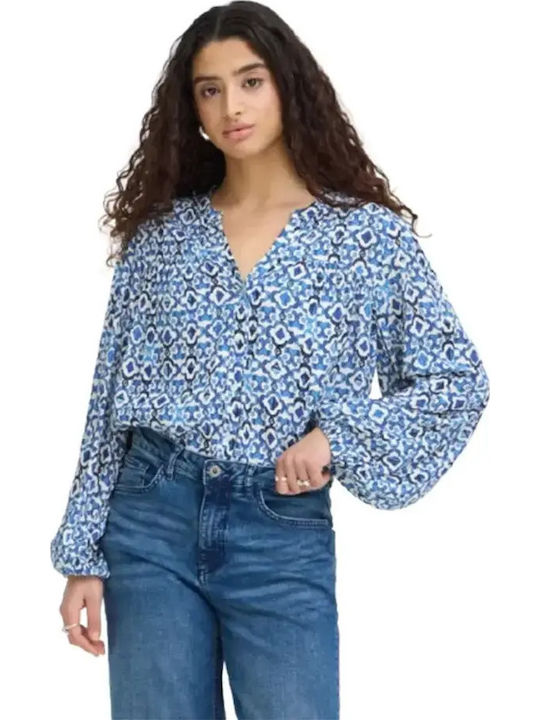 Long Sleeve Women's Shirt Sodalite Blue Ikat