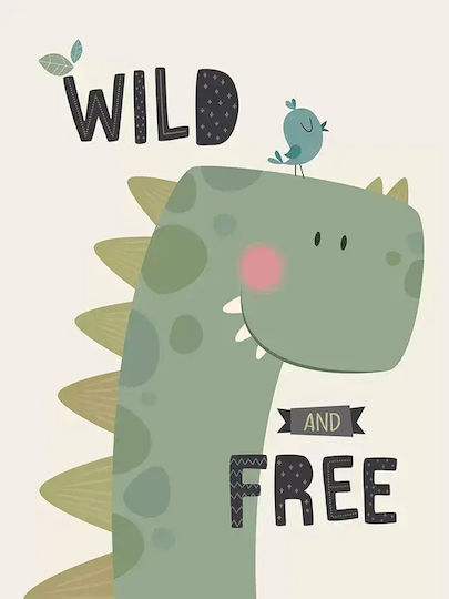 Kids Wall Art Dinosaur with White Wooden Frame 40x50cm