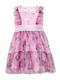 Mädchenkleid Ärmellos Tüll Blumen Set mit Zubehör Rosa