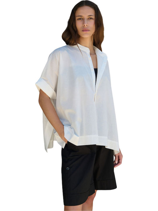 Sophie Deloudi Women's Half Button Shirt Ivory