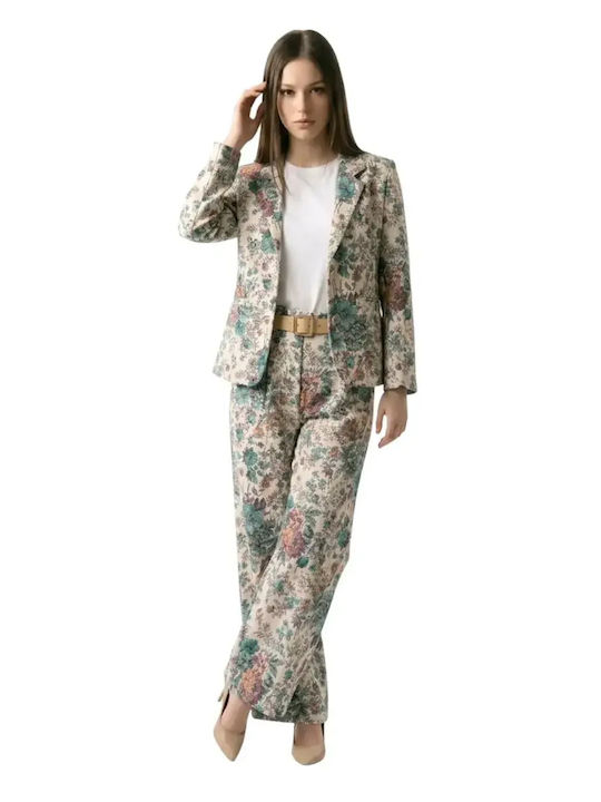 Women's Floral Set with Trousers in Regular Fit Floral