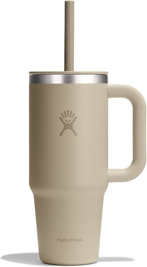 Hydro Flask Handled Tumbler Θερμός Ανοξείδωτο 710ml Oat με Καλαμάκι και Λαβή