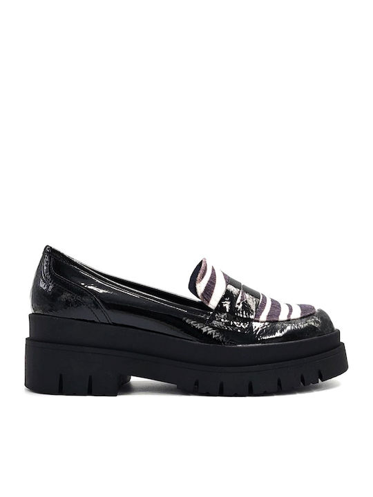 Lackleder Damen Mokassins in Schwarz Farbe