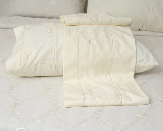 Viopros Set Cearceafuri De Pat Super Duble 240x260cm Ecru 4 Bucăți