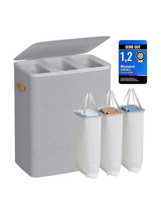 Songmics Laundry Basket Fabric 200l with Lid 64x40x75cm Gray