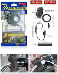 Water Resistant Motorcycle Charger with Ports 1xUSB & 1xType-C