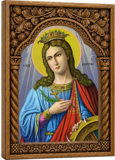 Heilige Katharina Holzschnitzerei Ikone mit byzantinischer Bogen 22cm