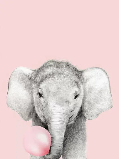 Cadru Pentru Copii Elefant Roz Cu Bulă Din Lemn 40x50cm