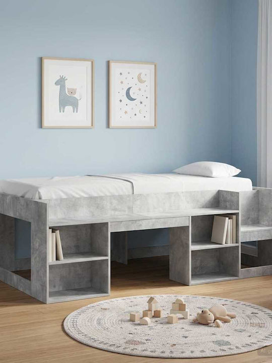Kids Bed Loft Single with Storage Space Grey