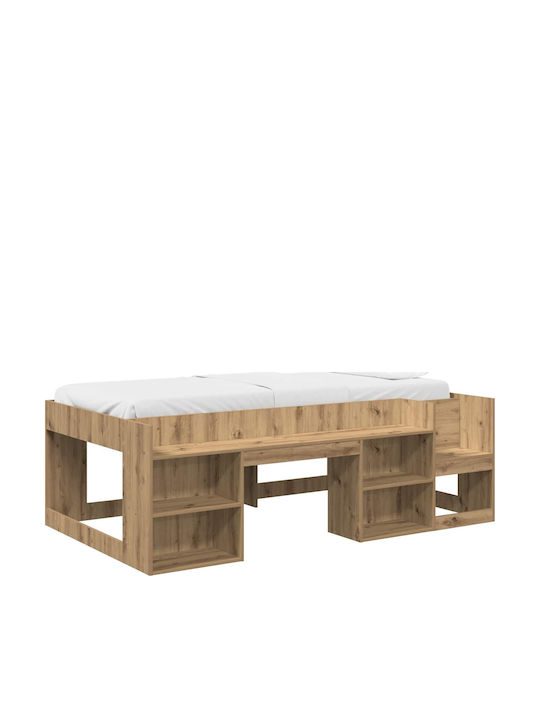 Kids Bed Loft Single with Storage Space Brown
