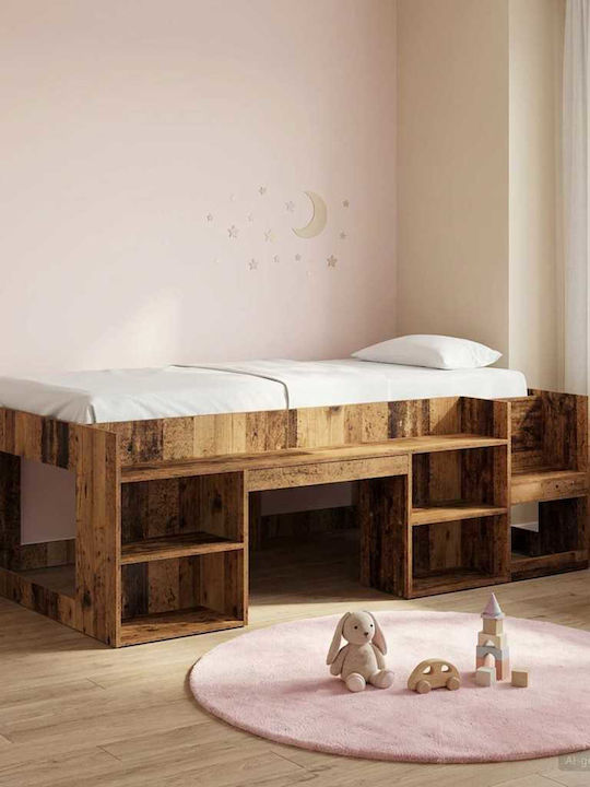 Kids Bed Loft Single Brown with Storage Space