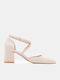 Pointed Toe Heels with Strap & Medium Beige Heel