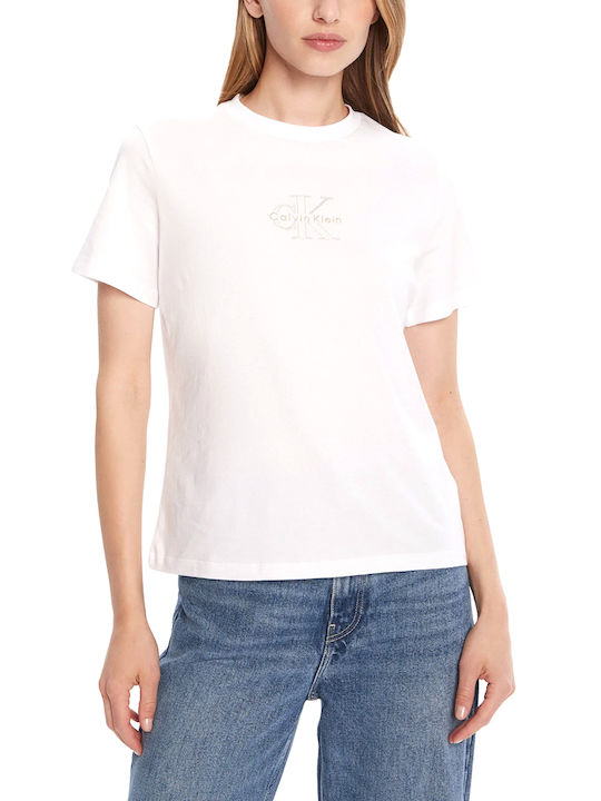 Calvin Klein Monologo Women's T-shirt White-Gold