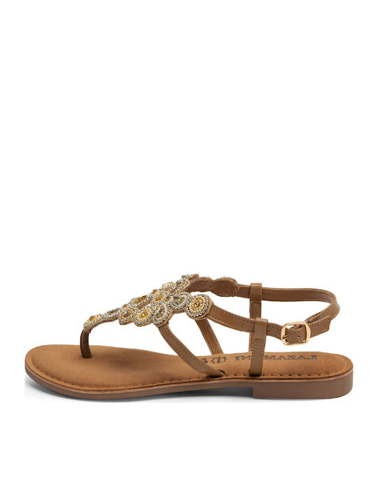 Lazamani Lazamani Damen Flache Leder Sandalen Gold
