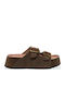 Myconian Leather Women's Flat Sandals Flatforms Brown
