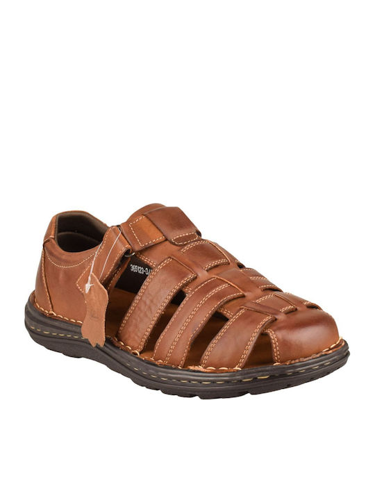 Yfantidis Leather Men's Sandals In Brown Color