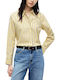 Long Sleeve Women's Cotton Shirt Yellow and Black Striped