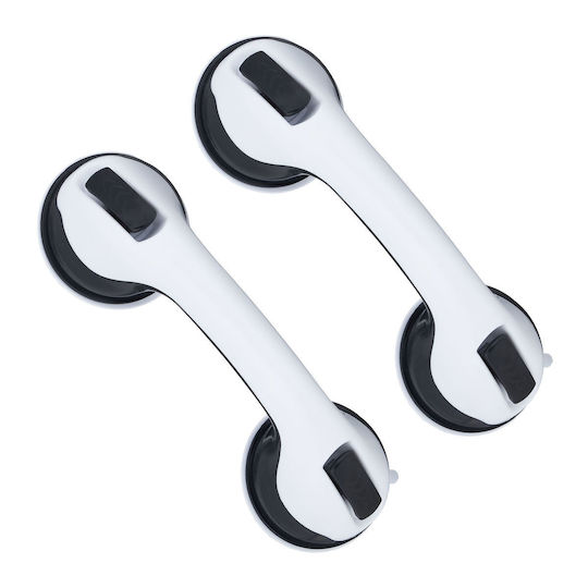 Relaxdays Set 2 Suction Grab Handles White Black 30x8.5x10 Cm