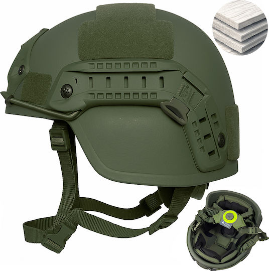 Mich Nij Iiia Tactical Ballistic Helmet Resistant To 9mm 357 Sig 44 Magnum Bullets Nvg Compatible Fast Rail 360° Adjustment System Ultra-resistant Pe Material Size M Military Green