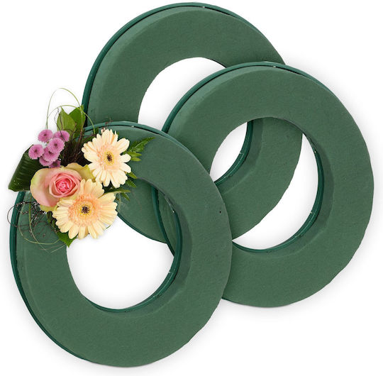 Relaxdays Set 3 Inele Din Spumă Floral Verde Închis 4x25x25 Cm