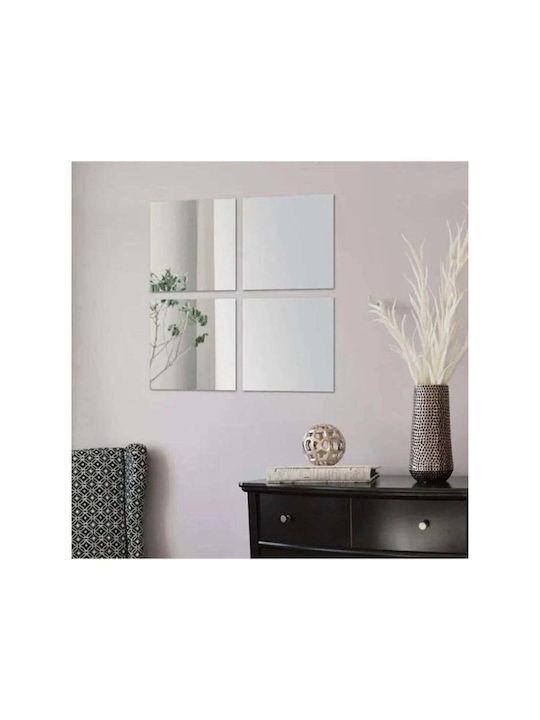 SteweHome Καθρέπτης Τοίχου με Ασημί Πλαστικό Πλαίσιο 20x20cm 4τμχ