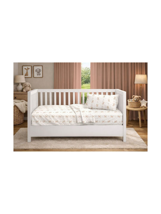 Dimcol Set Baby Crib Cotton Sheets Bear Multicolour 120x160cm 3 Pieces