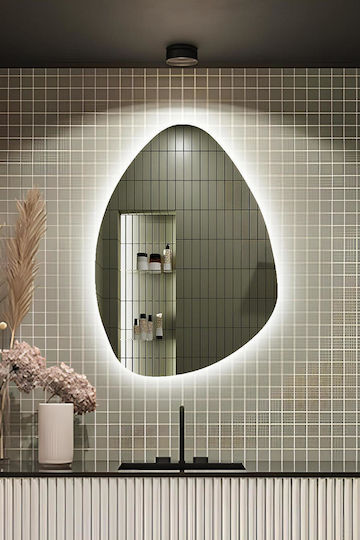 SteweHome Asymmetric Beige Wall Mirror with LED Lighting 90x70cm