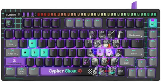 A4Tech Bloody A75 Cypher Ghost Gaming Tastatură Mecanică 75% cu Comutatoare Alpha Optical și Taste Iluminate (Engleză SUA) Multicolor