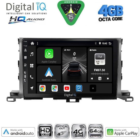 Digital IQ Car Audio System for Toyota Highlander 2014-2019 Bluetooth USB WiFi GPS Apple CarPlay Android Auto with 10" Touch Screen