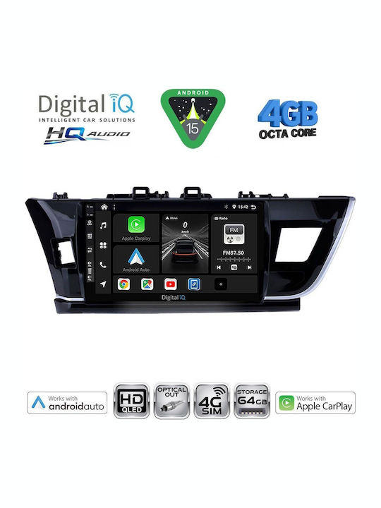 Digital IQ Car Audio System for Toyota Corolla 2013-2016 (Bluetooth/USB/WiFi/GPS/Apple CarPlay/Android Auto) with 10" Touch Screen