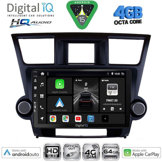 Digital IQ Ηχοσύστημα Αυτοκινήτου για Toyota Highlander 2008-2015 (Bluetooth/USB/WiFi/GPS/Apple-Carplay/Android-Auto) με Οθόνη Αφής 10"
