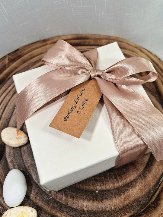 Wedding Favor Paper Box Embossed Satin Ribbon Tag