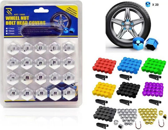 Wheel Bolt Caps Car 21mm Silver Set 20pcs W15696-5 Rl15760