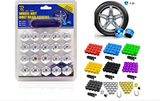 Wheel Bolt Caps Car 17mm Silver Set 20pcs W15696-1 Rl15762