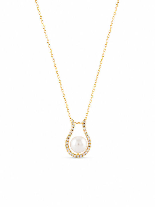 Ioannis Κόσμημα Κολιέ από Χρυσό 9Κ με Πέρλες & Ζιργκόν