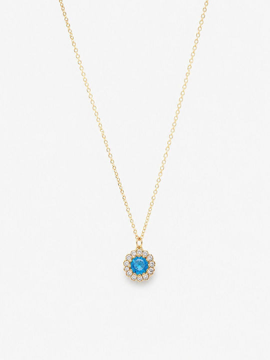 Ioannis Kosmima Rosette Necklace from 9 K Gold with Light Blue Zircon