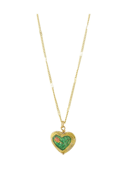 Loisir Necklace With Heart Design With Pink Gold Plating Green