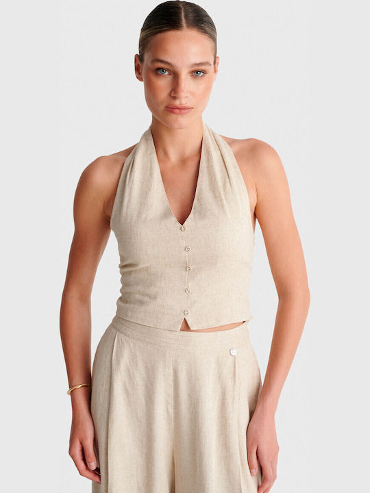 ALE - The Non Usual Casual Women's Summer Sleeveless Beige Blouse