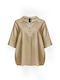 Women's Summer Linen Short Sleeve Blouse Beige