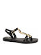 Deri Damen Flache Sandalen Schwarz